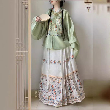 Hua Chao Ji Costume [Bai Ze] Ming-made Hanfu Women's Jacquard Square Collar Dress Short Coat Pipa Sleeve Horse-faced Skirt Spring and Autumn