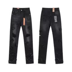 Cross-Border Wholesale Purple American High Street Ripped Patch Trendy Retro Skinny Amiri Jeans for Men Trendy Brand