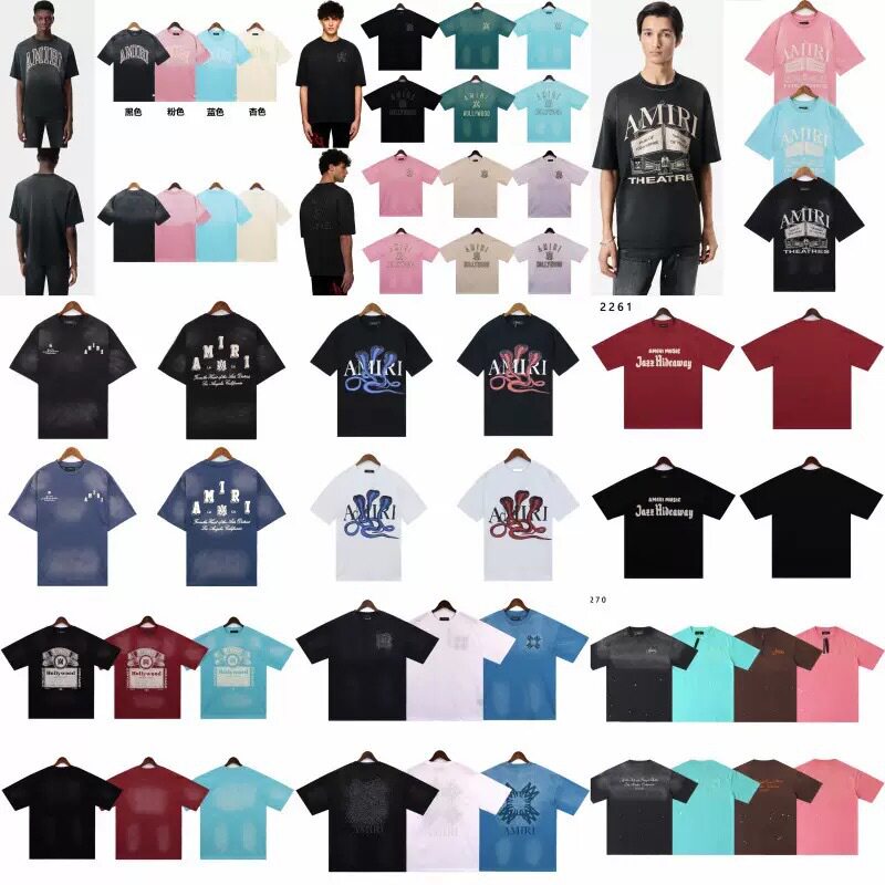 เสื้อยืด Amiri แบบขายส่งข้ามพรมแดน แบรนด์แฟชั่นสุดฮิต ผ้าวอช วินเทจ ทรงสั้น พิมพ์ตัวอักษร ใส่ลำลองได้ทั้งชายและหญิง