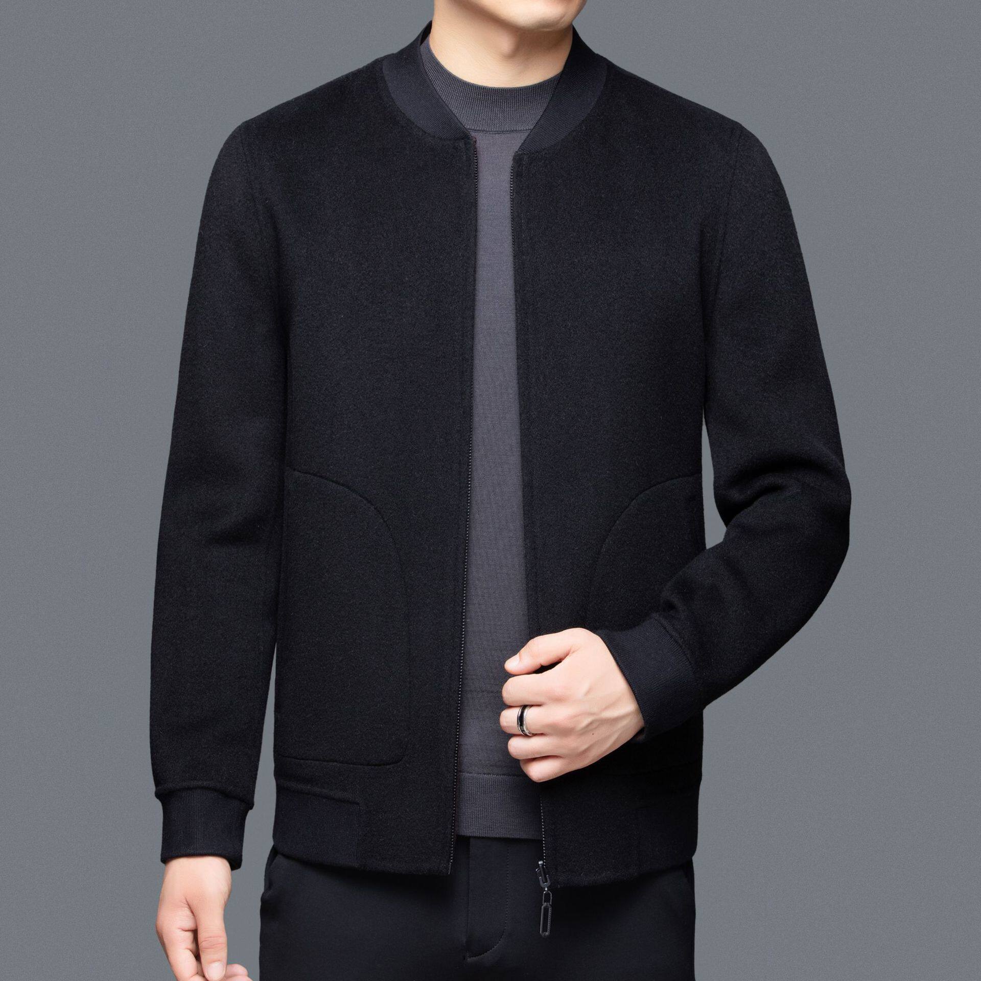Áo Khoác Bomber Nam Thu Đông Cổ Trụ Chất Liệu Lông Cừu 100% Màu Be, Nâu, Đen