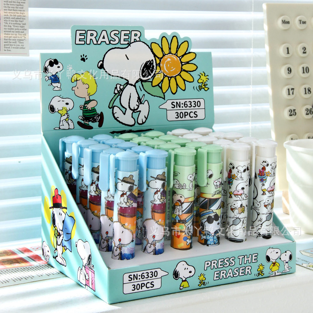 Snoopy нажимает на ручку типа мультяшной куклы-ластика, чтобы менять и вытирать меньше крошек, высококачественные канцелярские принадлежности для начальной школы оптом