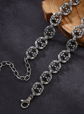 小众银饰男士s925纯银项链霸气精工猪鼻子环扣环拼接项链情侣银链