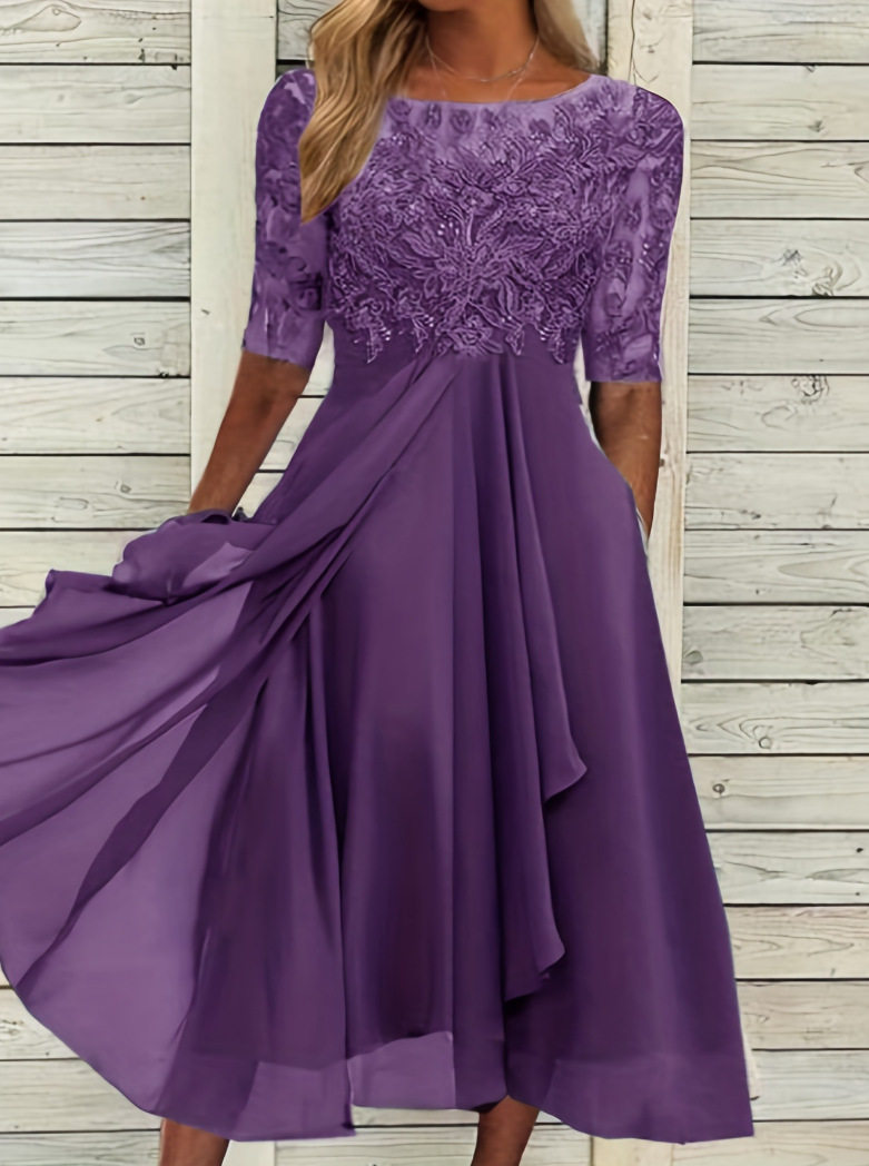 Chiffon Lace Overlay Long Dress Elegant Hollow Out Design Perfect for Bridesmaids and Evening Events Wholesale Available
