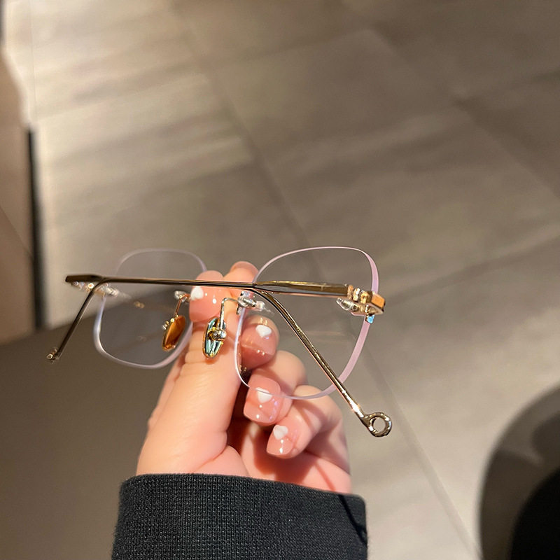 Internet Celebrity Ins Wind Concave Photo-type Frameless Plain-made Artifact Glasses Frame Women's Trendy Ultra Light Internet Celebrity Flat Glasses Frame for Men and Women