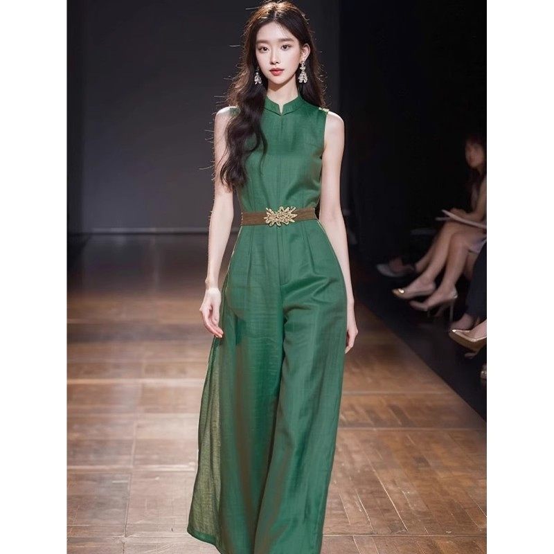 Jumpsuit Nữ Không Tay Phong Cách Quốc Dân Màu Xanh Lá chi tiết 1