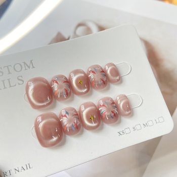 Fireworks Cat's Eye Pure Hand-worn Armor Pure Hand-painted Crescent Cat's Eye Autumn and Winter Style Temperament White Light Therapy Armor Nail Paste