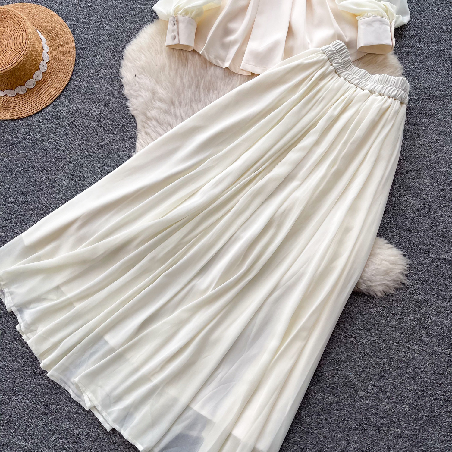 French Style V Neck Embroidered Jacket with High Waisted Pleated Skirt Elegant Lightweight Two Piece Set for Fall