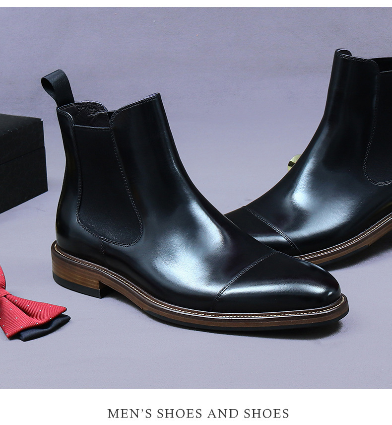 Boot Chelsea nam da bò cao cấp cổ thấp phong cách công sở — Màu nâu cộng với nhung, Màu đen, Lông cừu đen, Màu cà phê