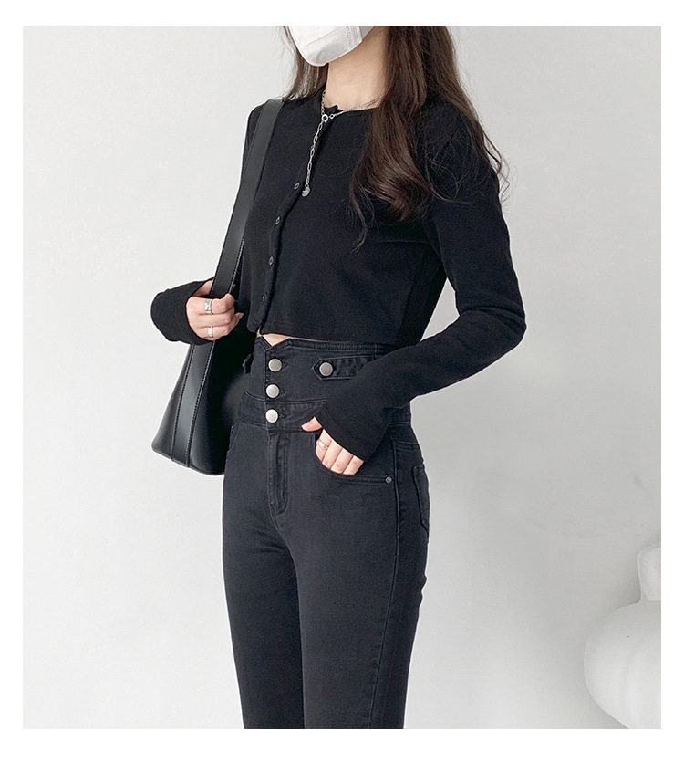High Waisted Womens Jeans Korean Style Distressed Hem Slim Fit Spring Fashion for Students Wholesale Available