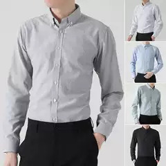Business Casual Men's Oxford Spinning Shirt Long Sleeve Spring and Autumn Korean Style Handsome Youth Striped Shirt Work Top