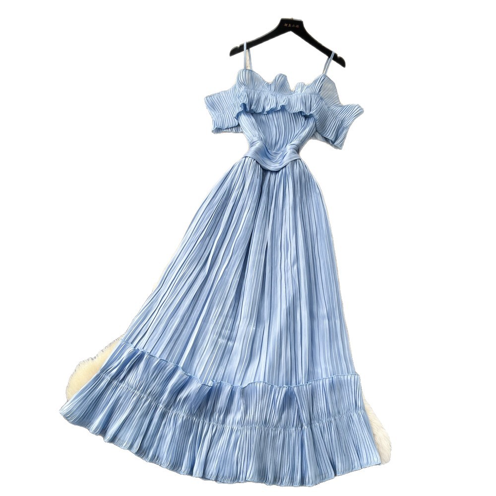 Off Shoulder Summer Dress French Style Sweetheart Neckline Waist Defined Flowy Maxi Ideal for Vacations and Special