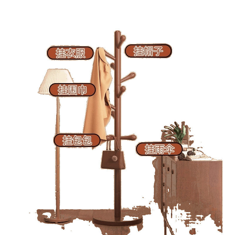 Solid Wood Thickened Coat Rack for Home Bedroom Beech Wood Clothes Rack Floor-Standing Simple Single Pole Clothes Drying Bag Rack