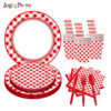 Disposable red plaid tableware paper cup paper towel knife fork spoon suit supplies birthday layout scene decoration