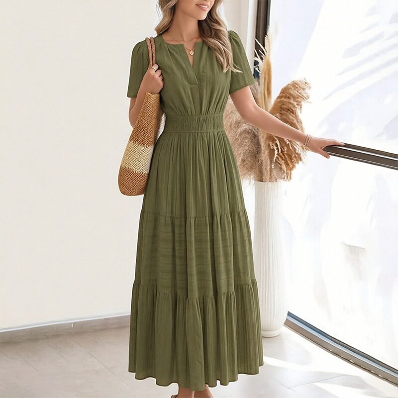 Summer Womens Dress Elegant Solid Color French Style High End Design Perfect for Casual or Formal Occasions