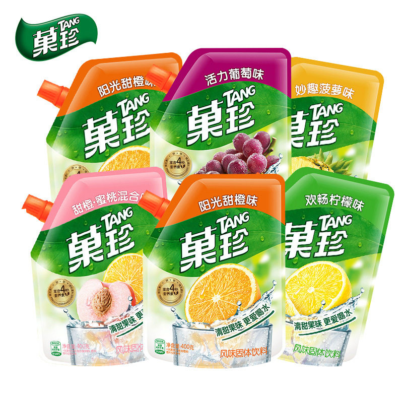 Kraft Fruit Treasure Sunshine Sweet Orange Flavor 400g*4 Bags with Spout for Instant Fruit Treasure Solid Beverage Juice Powder