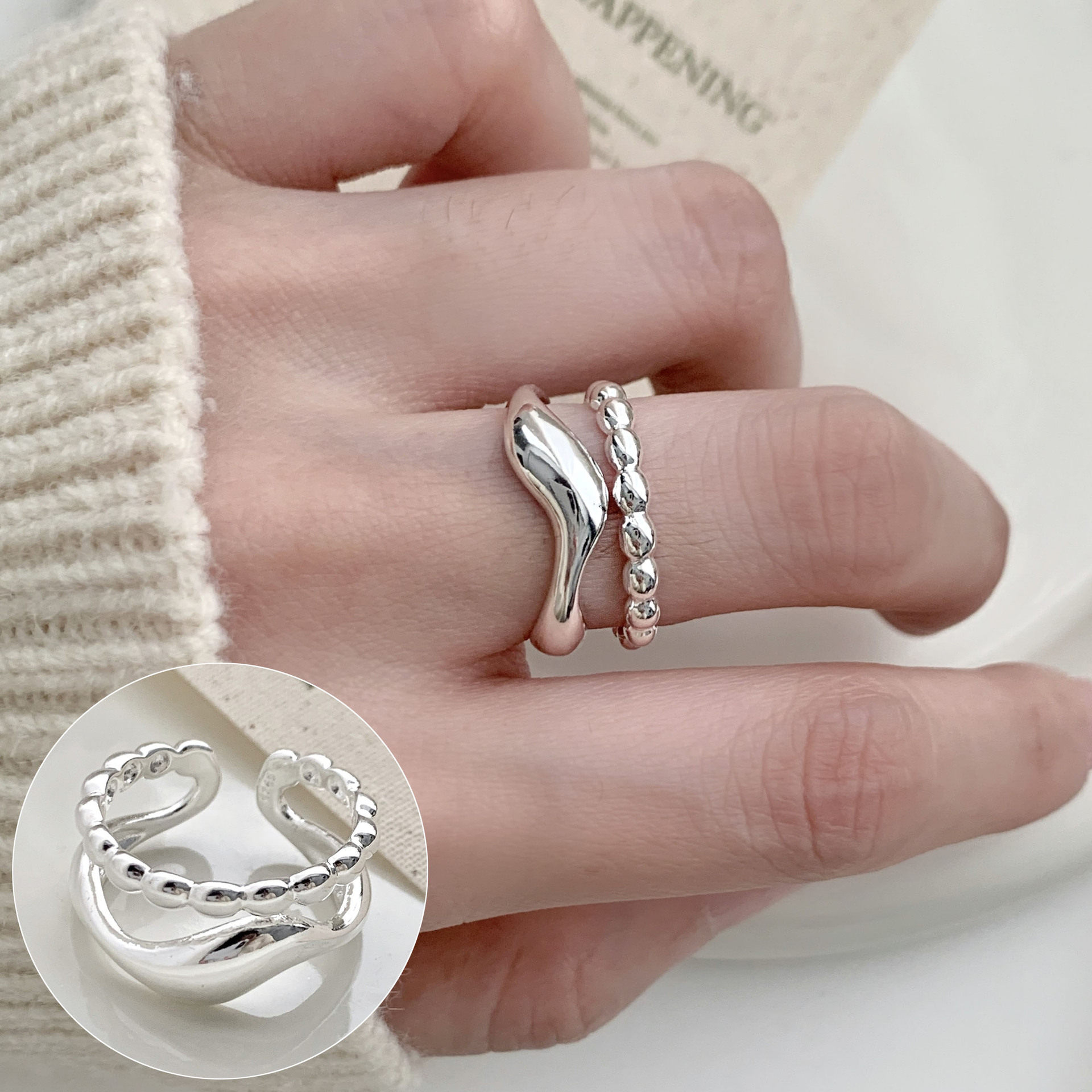 简约几何线条螺旋戒指女时尚设计感冷淡风开口指环旋涡环形食指戒