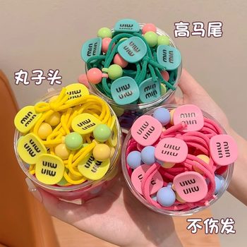 Cute children's high elastic rubber band hair band girls hair does not hurt hair high ponytail head rope ball hair rope