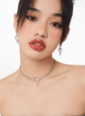 原创小众设计糖纸冰沙双层项链级原创叠戴锁骨链锆石爱心颈链女
