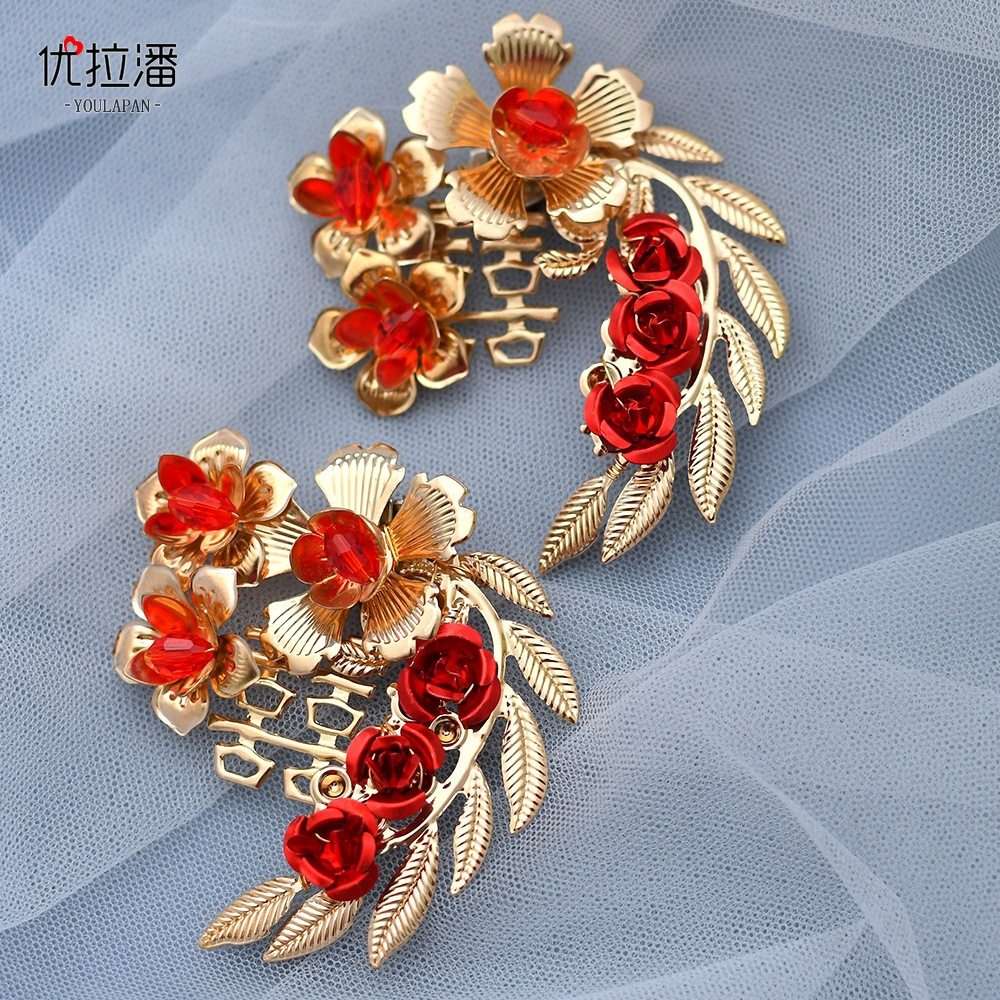 Yulapan HX28 New Chinese Style Xiuhe Wedding Shoes Shoe Flower Red Shoes Handmade Accessories Shoe Clip Removeable Shoe Buckle