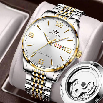 Men's Watch waterproof double calendar stainless steel bar nail dial automatic non-mechanical fashion cool black Business Watch