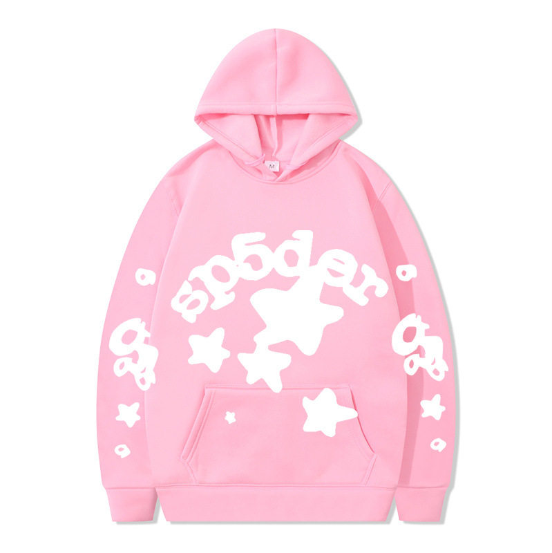 跨境 SP5DER蜘蛛网印花帽衫欧美潮牌大码宽松男女款连帽卫衣