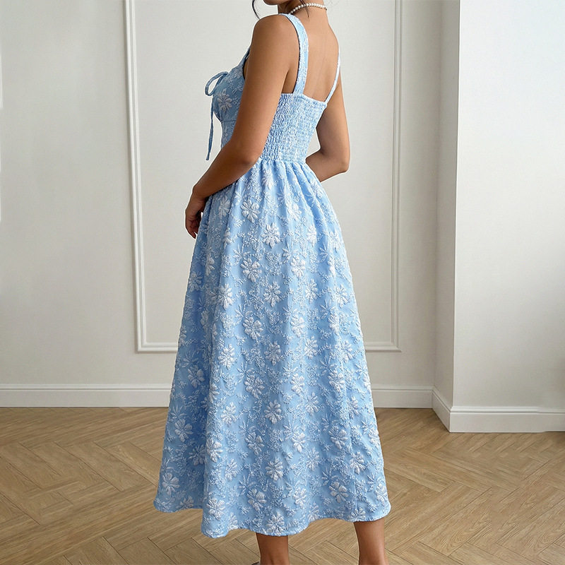Floral A Line Dress Sweet and Fresh Design Sleeveless Waist Defined Summer Style Wholesale Available