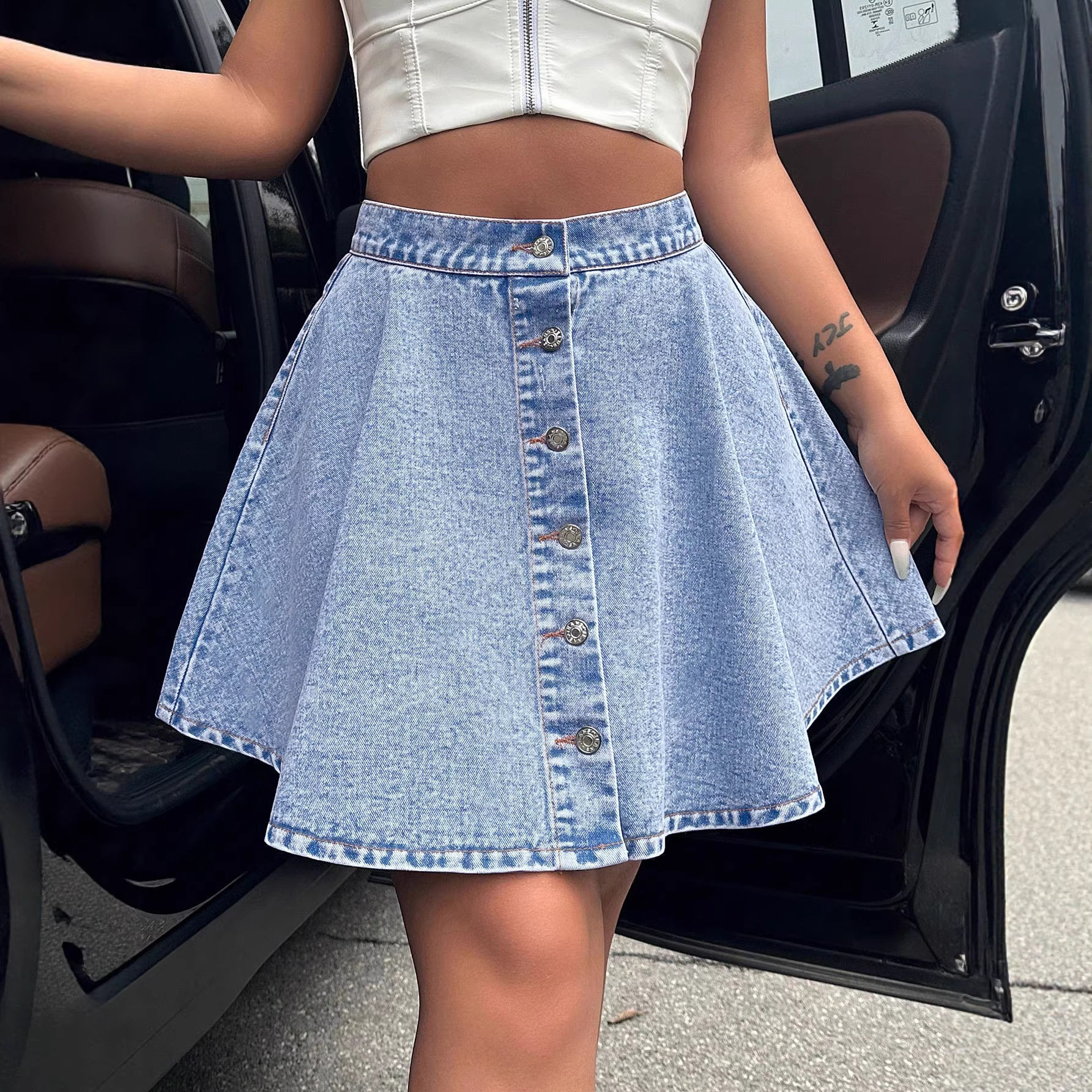 High Waisted Loose Fit Denim Skirt Casual Chic Style Flattering Design Perfect for Everyday Wear Ready to Ship