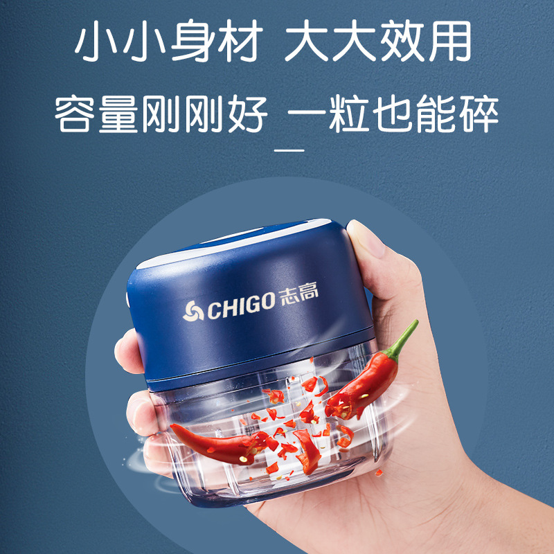 Chigo/志高ZG-SRC2绞蒜机 100ml300ml玻璃杯便携充电蒜蓉机酱料 - 图1