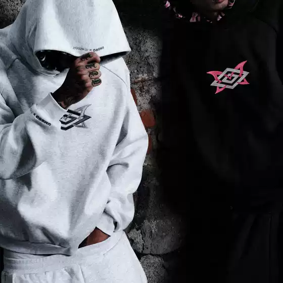 Mertra Collaboration Heavyweight American Street Hip-Hop Embroidered Patchwork Hooded Sweatshirt Trendy Casual Sports Set Sweatpants