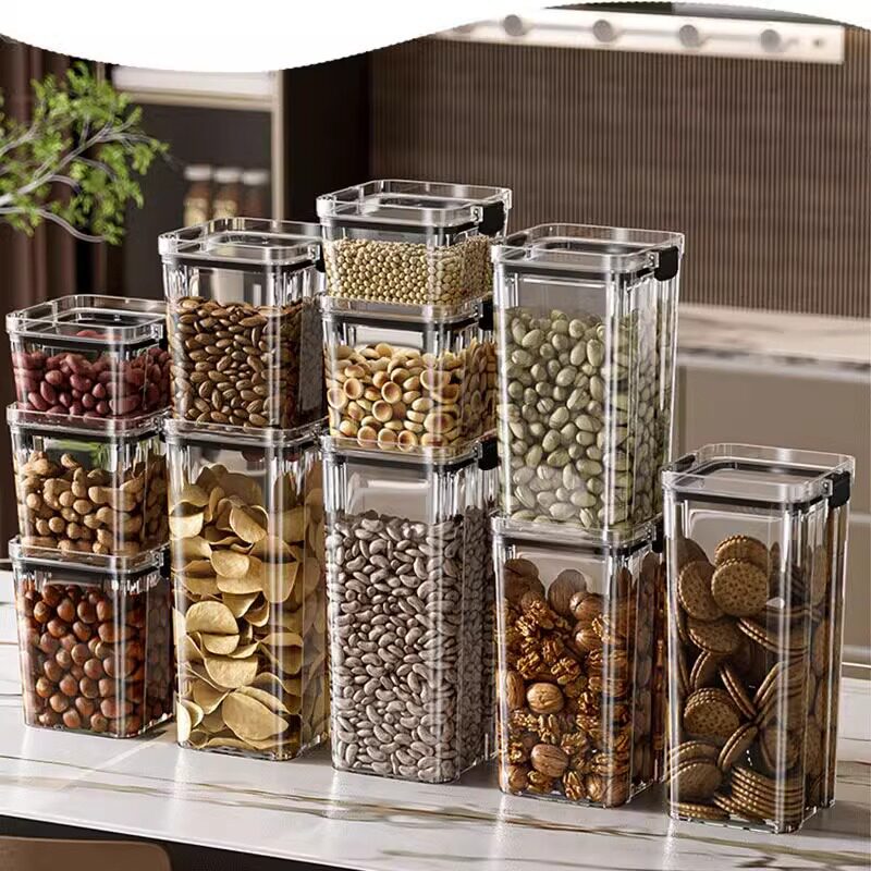 Sealed Cans for Grains, Kitchen Storage, Food-Grade Dry Goods, Transparent Plastic Cans, Boxes, Snacks, Tea Storage Cans