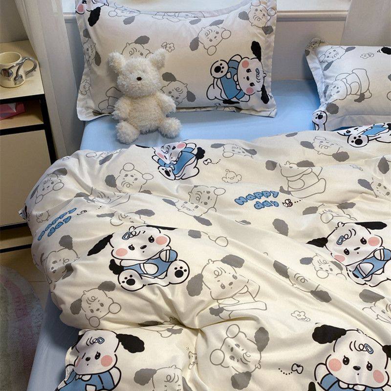 ins style fresh washed cotton four-piece quilt cover bed sheet double student dormitory three-piece set 4 brushed quilt cover