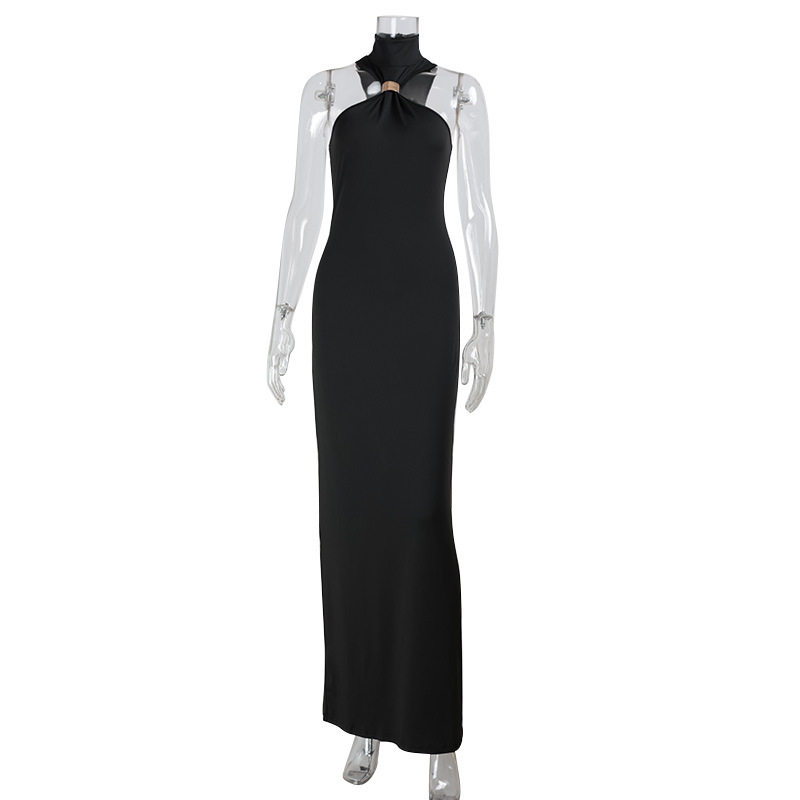 Elegant Strapless Backless Maxi Dress Solid Color Slim Fit High Quality Fabric Evening Wear Cocktail Party