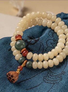 T新中式奶油菩提根手串女款手链佛珠文玩算盘珠双圈莲蓬直播货源