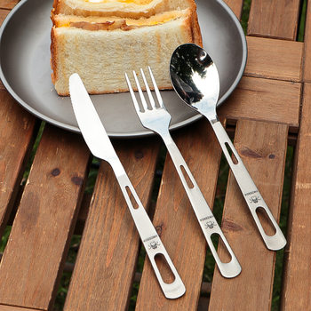 Spot Pure Titanium Knife, Fork and Spoon Half-Sand Steak Western Food Portable Travel Outdoor Camping Style Portable Tableware Set Three-Piece Set