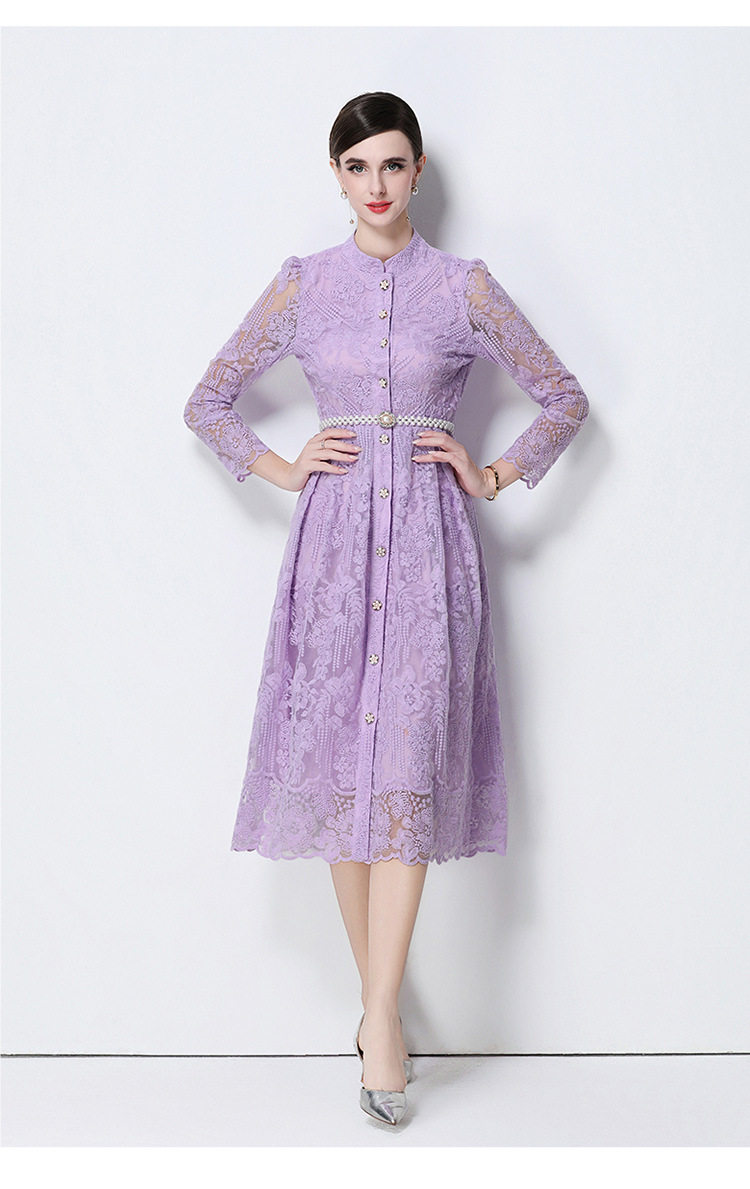 Elegant French High End Womens Dress Heavy Embroidery Single Breasted Waist Tie Long Tulle Skirt Autumn Collection