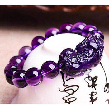 Live-Streaming Hot-Selling Amethyst Pixiu Bracelet, Amethyst Round Bead Bracelet for Attracting Good Fortune and Wealth, Fortune-Enhancing Bead with a Traditional Chinese Style