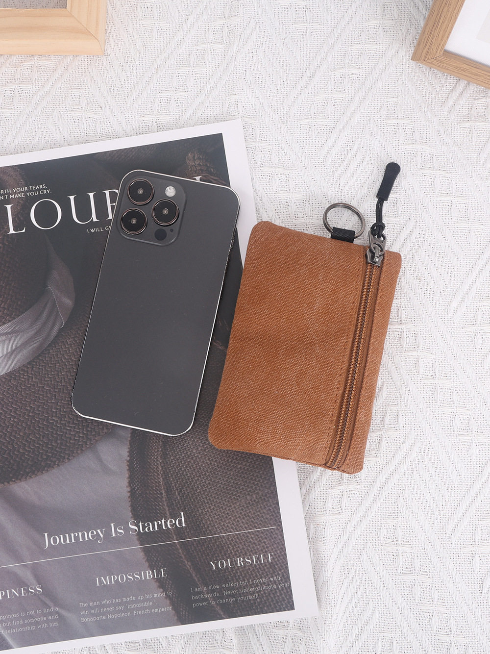 Canvas Small Wallet Coin Purse Portable Small Bag Lanyard Buckle Women's Wallet Coin Key Card Bag Cosmetics Bag