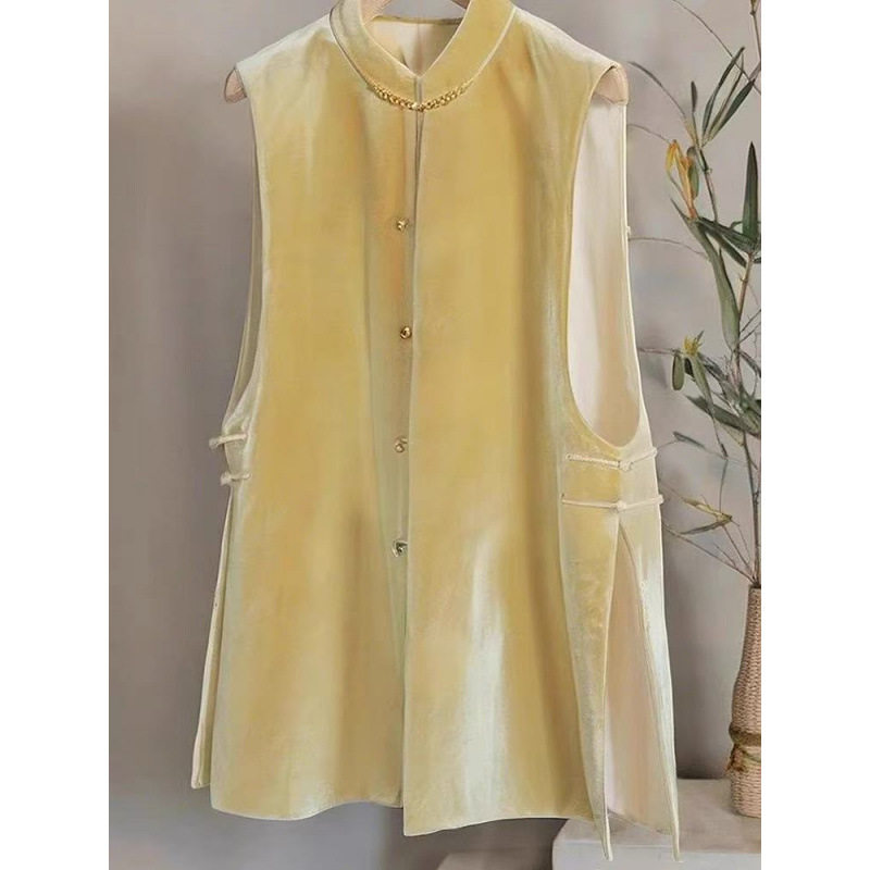 Retro Western Style Casual Yellow Buckle Vest Top Women's 2025 Spring New Chinese Style National Style All-match