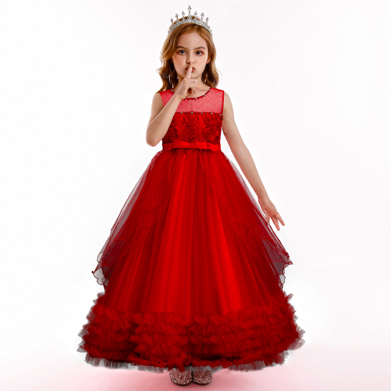 Child Formal dress In the long Formal dress Skirt Summer Girls Wedding Formal dress Embroidered Net Yarn Princess Thick and diso 儿童礼服中长礼服裙夏季女童婚纱礼服绣花网纱公主蓬蓬裙表演主持 Child Formal dress In the long Formal dress Skirt Summer Girls Wedding Formal dress Embroidered Net Yarn Princess Thick and disorderly Skirt Show Preside 