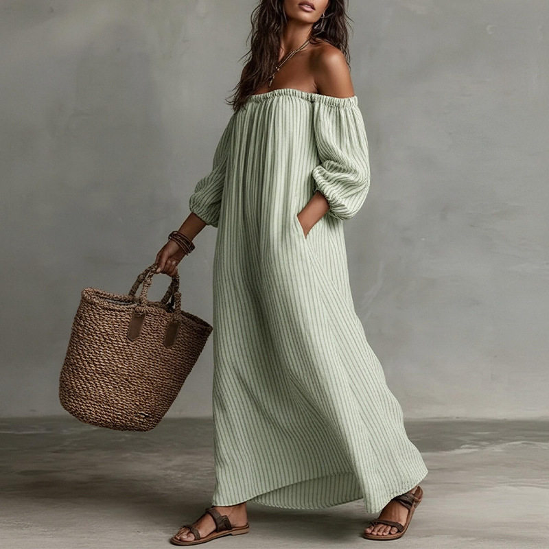 Vacation Style Maxi Dress Casual Loose Fit Off Shoulder Comfortable Fabric Summer Wear Wholesale Available