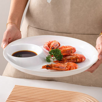 Wholesale Pure White Ceramic Dumplings Plate with Vinegar Dish White Burning Shrimp Plate Salmon Sashimi Round Denier Dish Plate