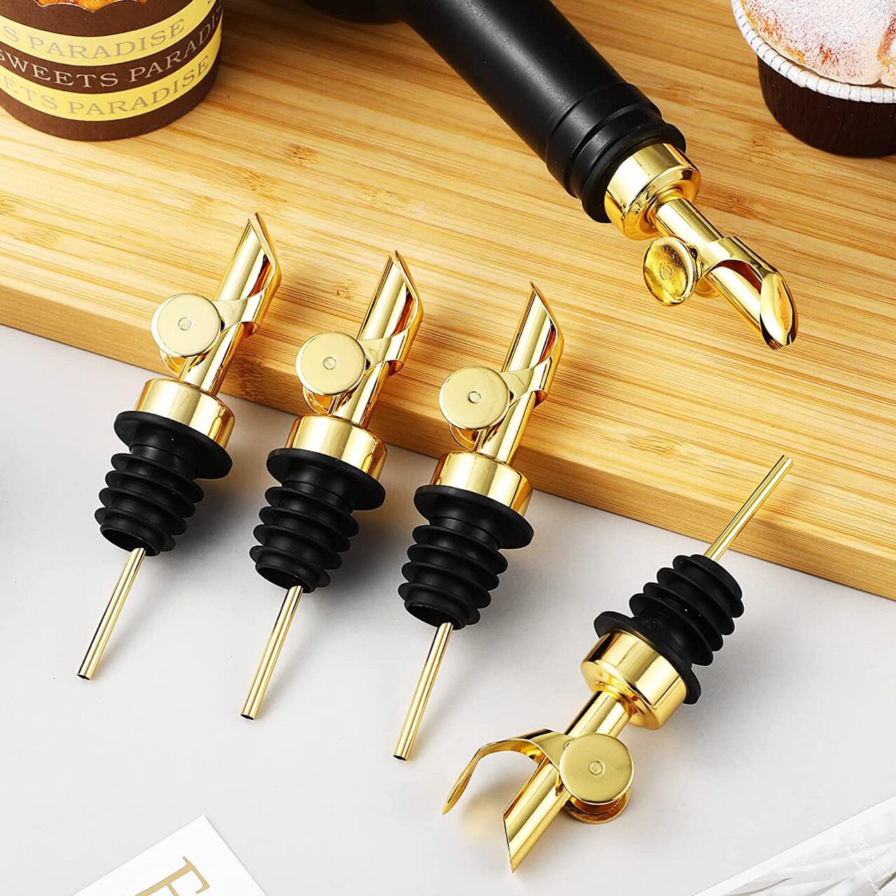 Stainless Steel Automatic Lid Pour Pour Oil Nozzle Golden Wine Nozzle Wine Plug Bartender Gravity Flip Rose Gold Gun Black