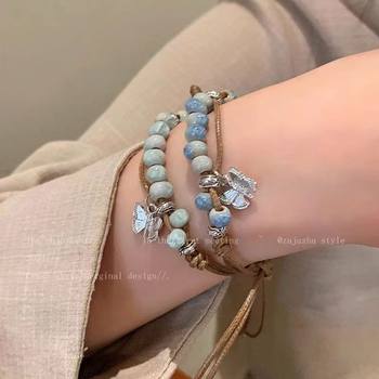 New Chinese Style Butterfly Ceramic Beaded Braided Bracelet Niche Summer New Retro National Trend Ethnic Style Hand Jewelry