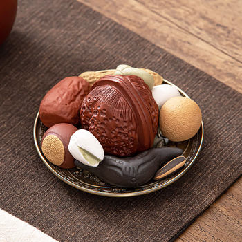 Purple sand tea pet decoration artificial flower raw melon seeds red dates walnut Zen creative personalized tea tray play small