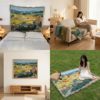 Cross-Border Van Gogh Classic Painting Line Blanket Sofa Towel Decorative Cover Cloth Art Tapestry Tapestry Throw Blanket