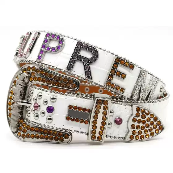 Cross-border European and American Rhinestone Belt Men's Belt Women's Fashion Punk Personality Street Niche Trendy surprise Belt