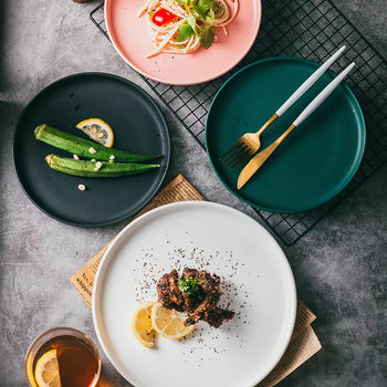 Nordic Ceramic Western Food Plate Steak Plate Creative Internet Popular Western Style Breakfast Plate Flat Plate White Household Dish Plate