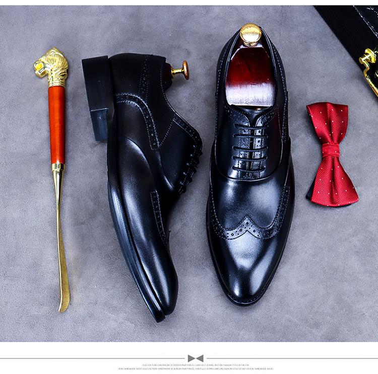Giày da nam derby mũi tròn chạm khắc brogue cổ thấp buộc dây — Màu nâu, Màu đen, Màu đỏ rượu, Màu cà phê