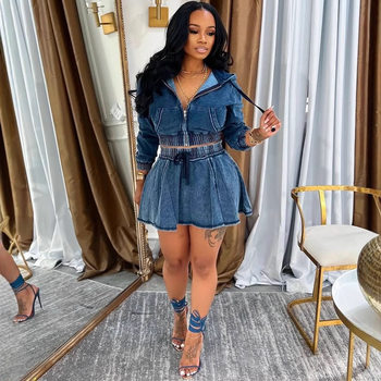 European and American Style Casual Skirt Suit Amazon Cross-Border Supply Autumn and Winter New Women's Washed Denim Jacket Short Skirt