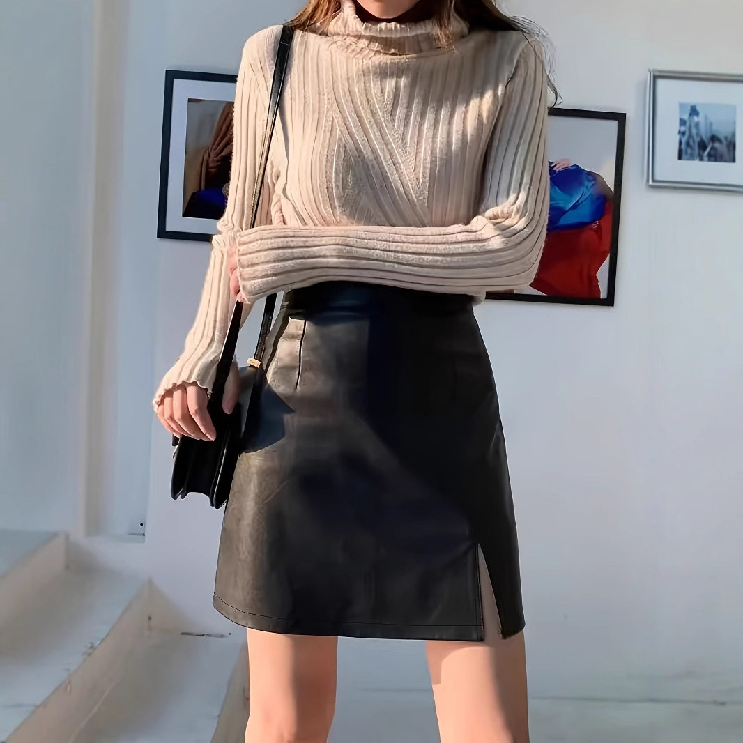 A Line PU Leather Mini Skirt Slim Fit Autumn Winter Style Trendy Design Wholesale Available low MOQ